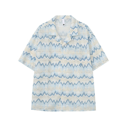 Wave Pattern Open Collar Short Sleeve Shirt WN24883