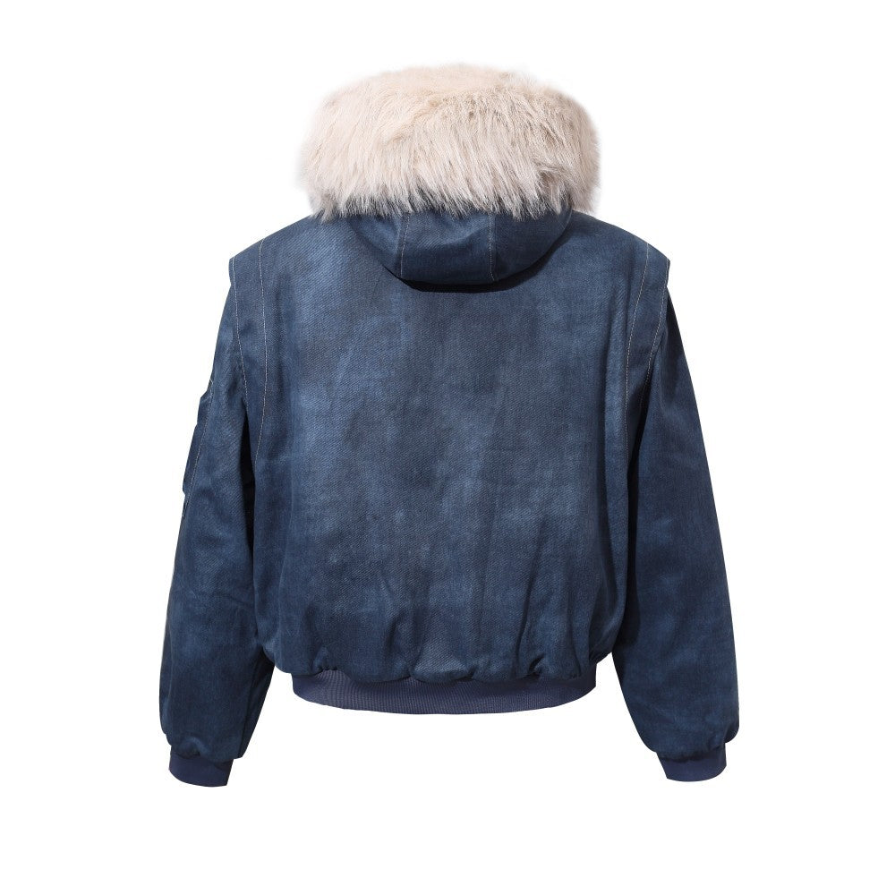 Fake Fur Collar Hooded Denim Jacket WN28101