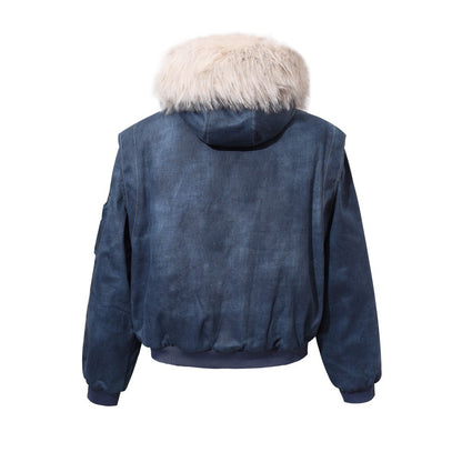 Fake Fur Collar Hooded Denim Jacket WN28101