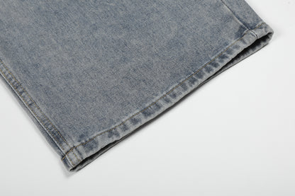 Button Fly Curved Wide Leg Denim Jeans WN25733