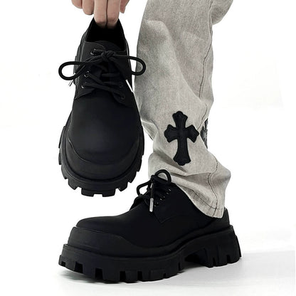 Matte Leather Round-Toe Thick Sole Derby Shoes WN19133