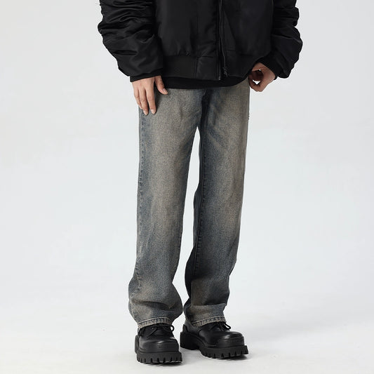 Washed Wide-Leg Straight Denim Jeans WN17482