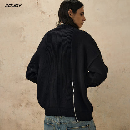 Asymmetric Drawstring Patchwork Knit Sweater WN12585