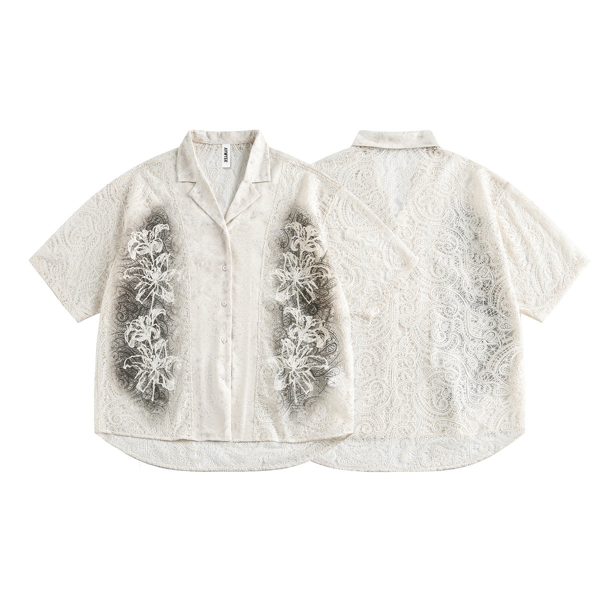 Graffiti Lace Cutout Short Sleeve Shirt WN16181