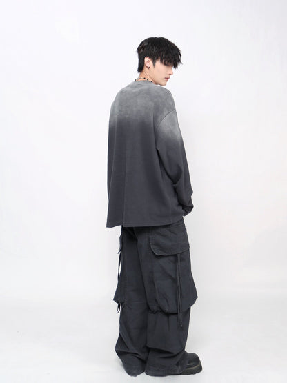 Gradient Graphic Print Damage Long Sleeve T-Shirt WN24464
