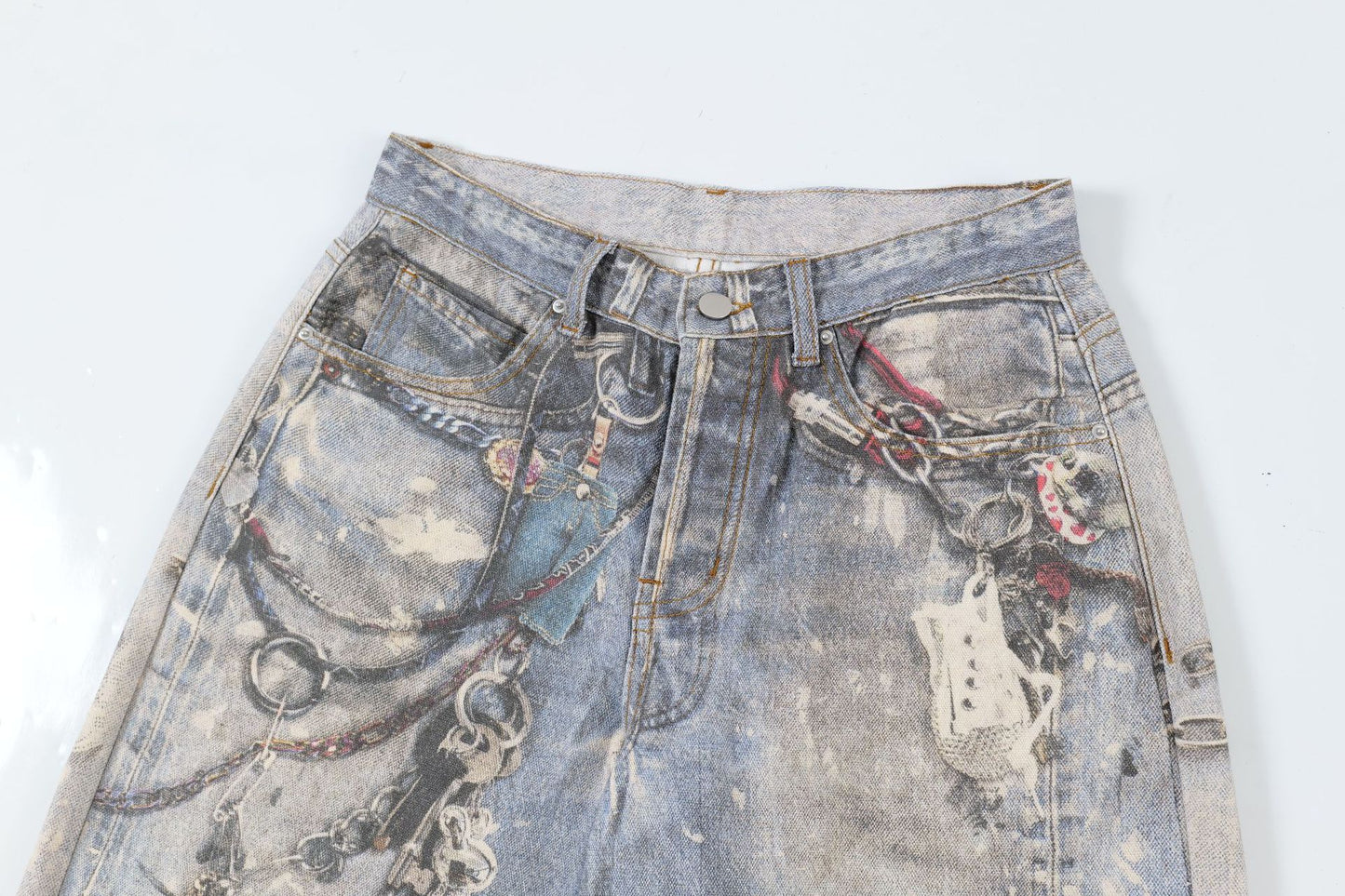 Washed Print Straight Denim Jeans WN12660