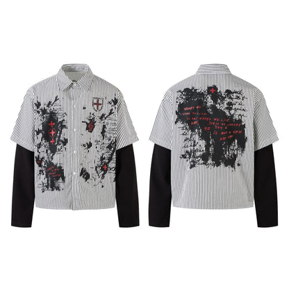 Fake Layered Stripe Graphic Print Long Sleeve Shirt WN25674