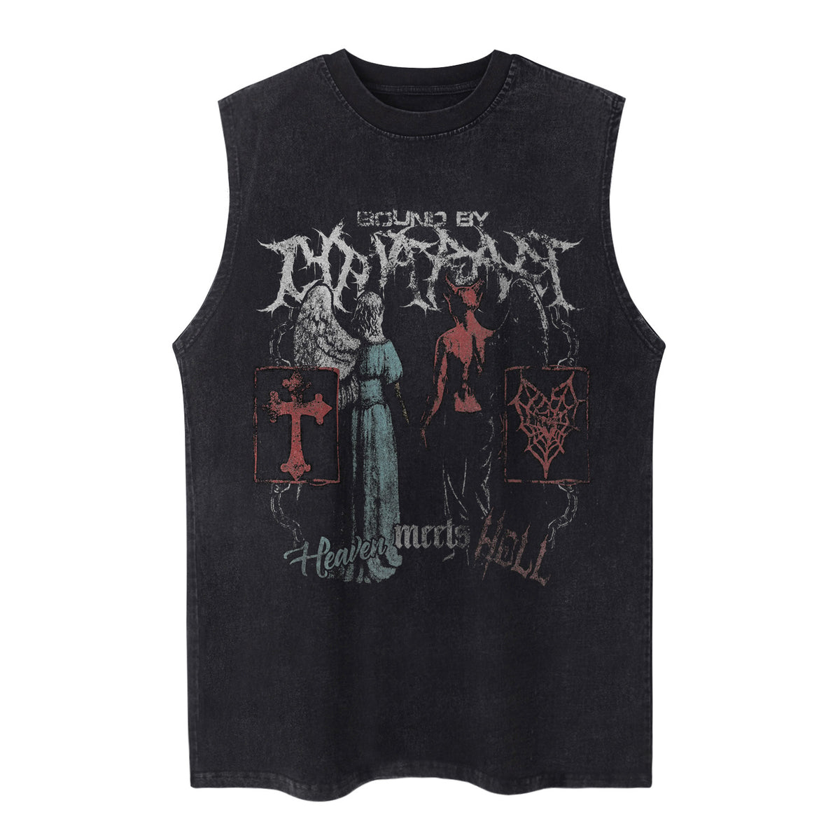Washed Gothic Graphic Sleeveless T-Shirt WN26949