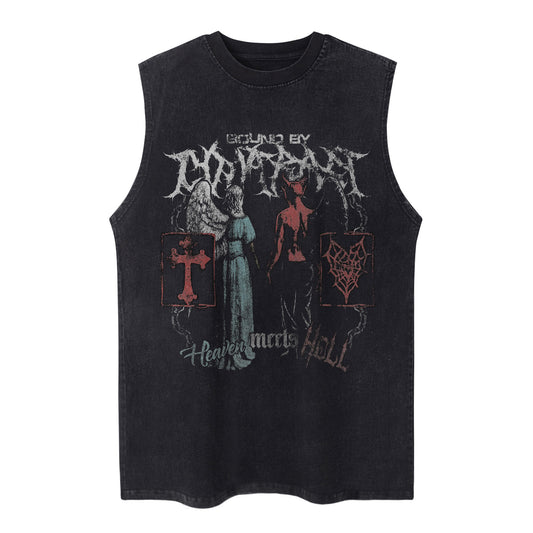 Washed Gothic Graphic Sleeveless T-Shirt WN26949