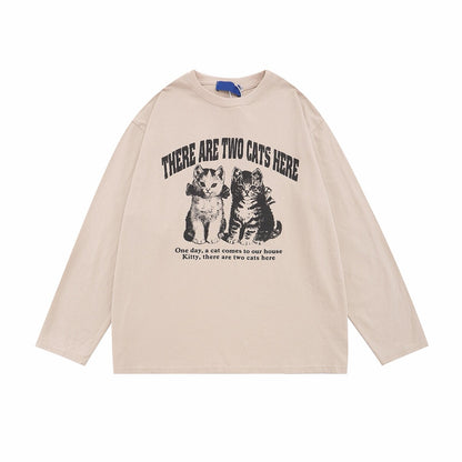 Cat Graphic Print Oversize Long Sleeve T-Shirt WN24486