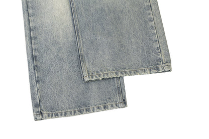 Washed Damage Wide-Leg Straight Denim Jeans WN16206