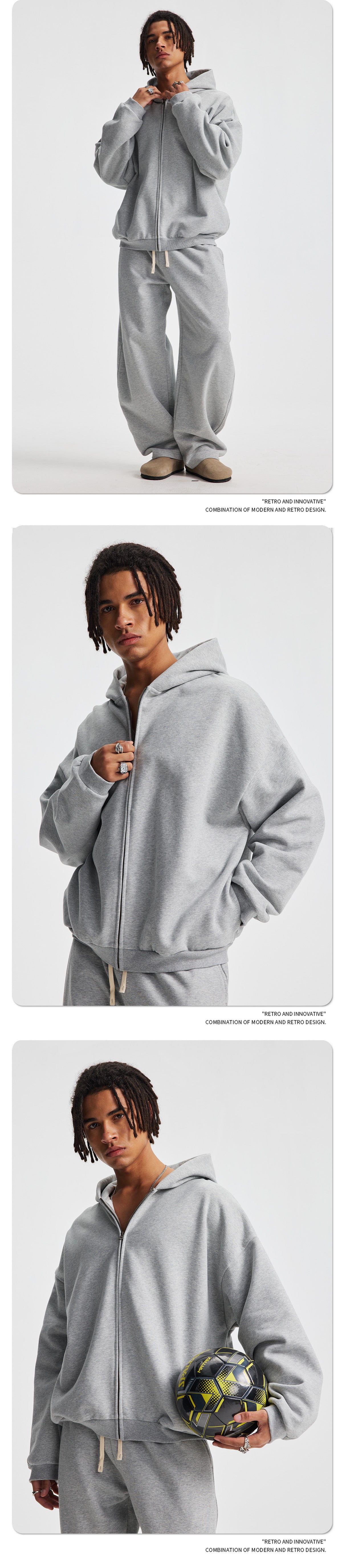 Fleece Lining Side Pocket Zipper Hoodie & Fleece Lining Wide Leg Sweatpants Setup WN23114