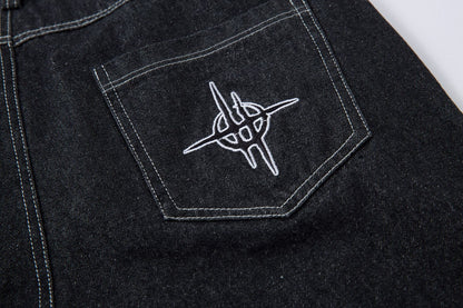 Graphic Embroidery Wide Leg Denim Jeans WN16200