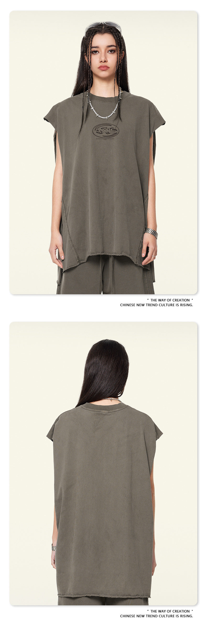 Whased Print Oversize Tank Top T-shirt WN6442