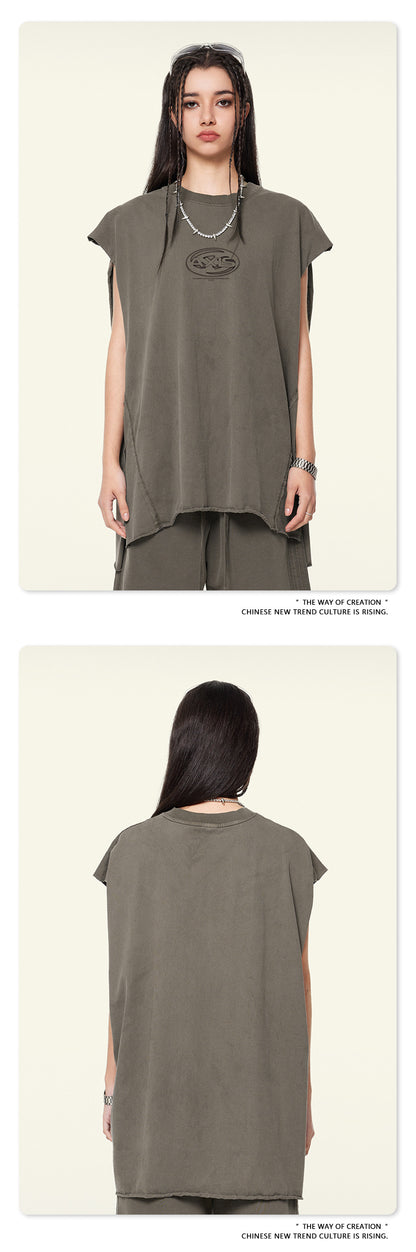 Whased Print Oversize Tank Top T-shirt WN6442