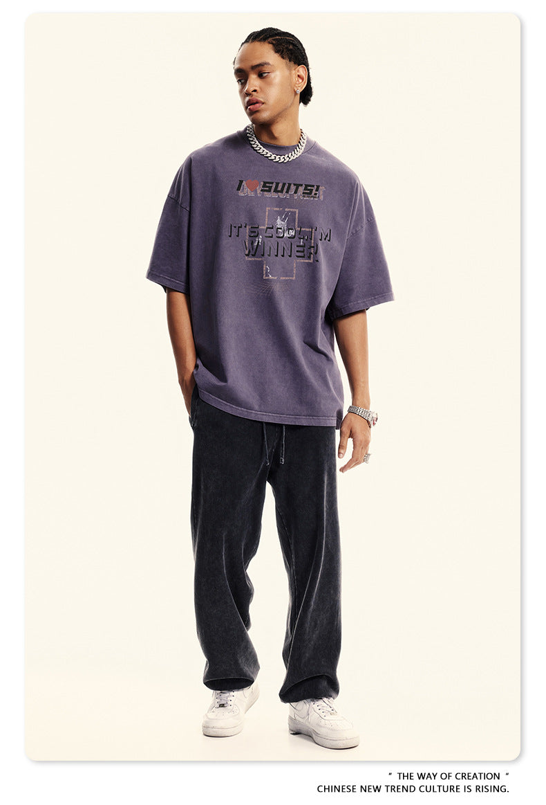 Washed Print Oversize Short-sleeve T-shirt WN6422