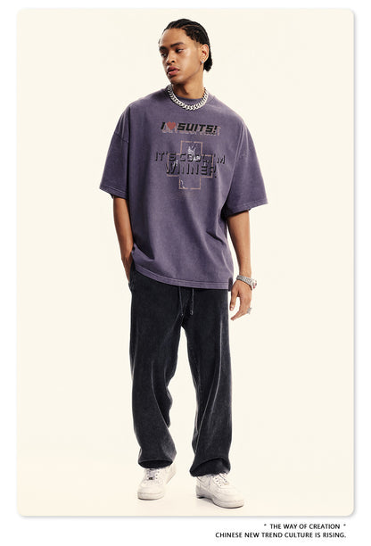 Washed Print Oversize Short-sleeve T-shirt WN6422