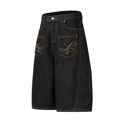 Embroidery Wide Leg Half Denim Jeans Pants WN26089