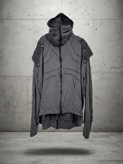 Detachable Shoulder Washed Zipper Hooded Jacket WN22001