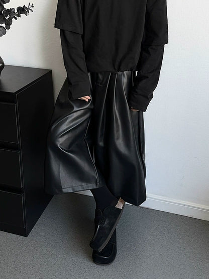 PU Leather Wide Leg Half Pants WN19365