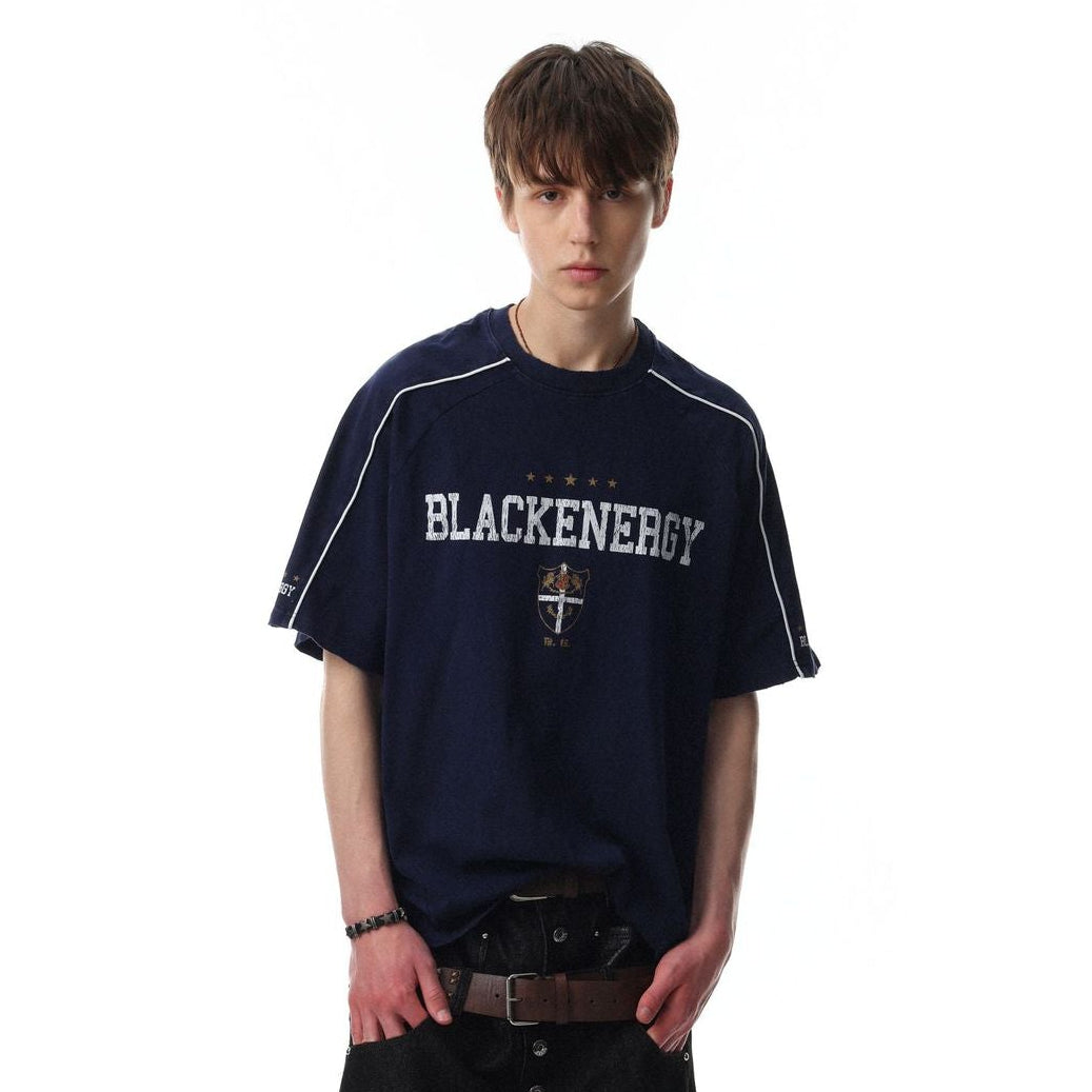 Letter Embroidery Piping Short Sleeve T-Shirt WN25420