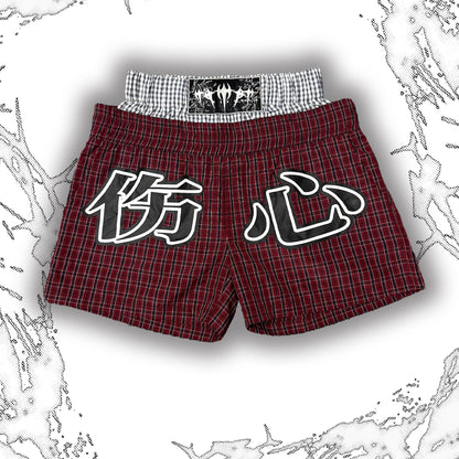 Double Waist Gingham Letter Print Short Pants WN27390