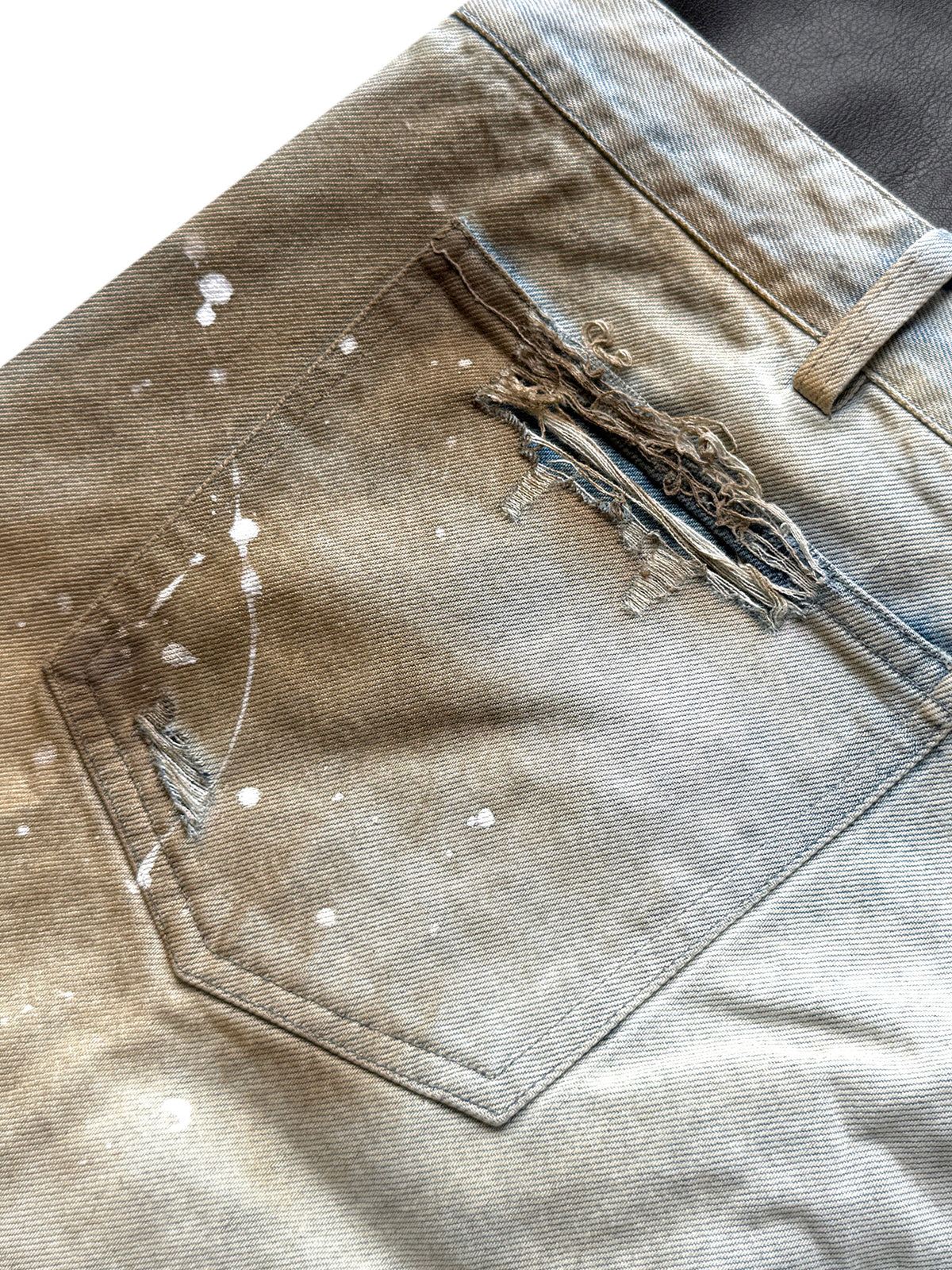 Double-Waist PU Panel Wax Damage Denim Jeans WN27057