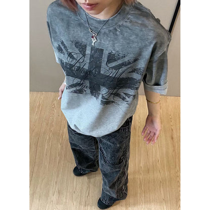 Damage Letter Print Short Sleeve T-Shirt WN25417