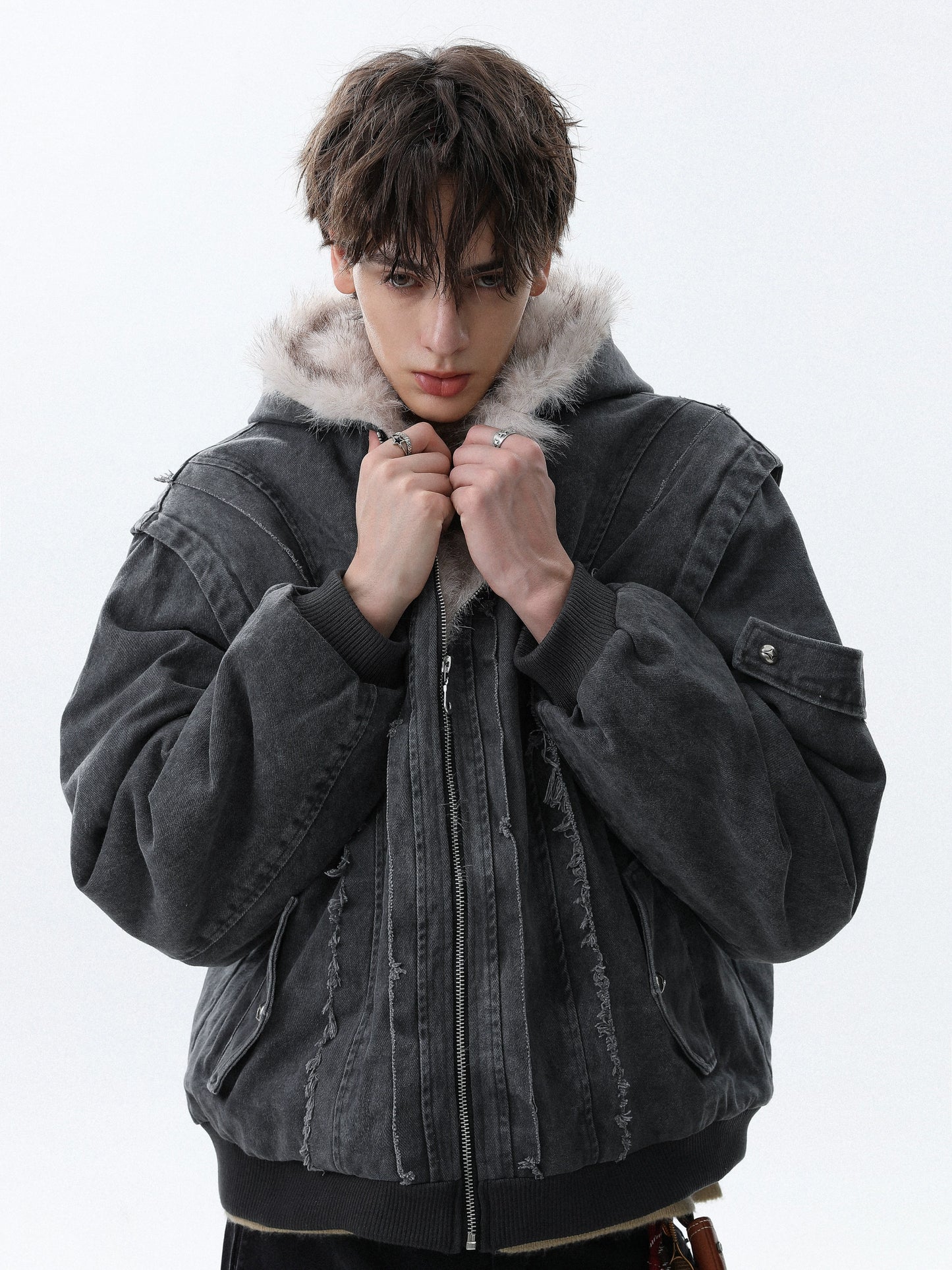 Colorblock Patch Thick Hooded Jacket WN22087