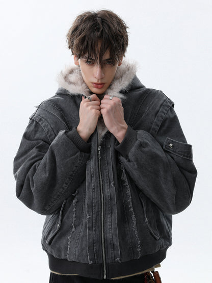 Colorblock Patch Thick Hooded Jacket WN22087