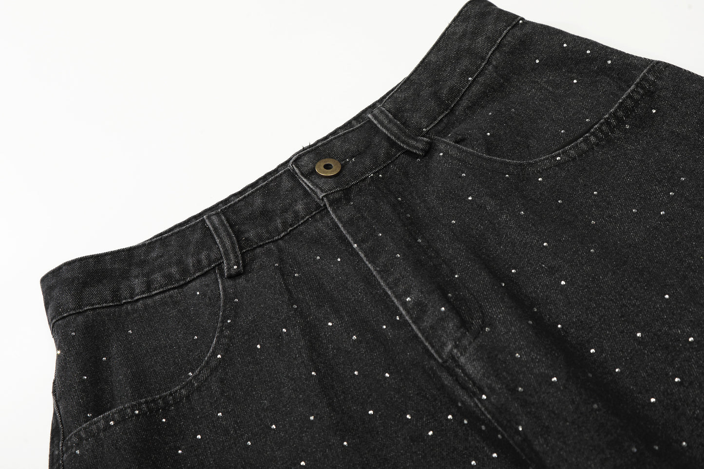 Rhinestone Cropped Denim Half Jeans WN25568