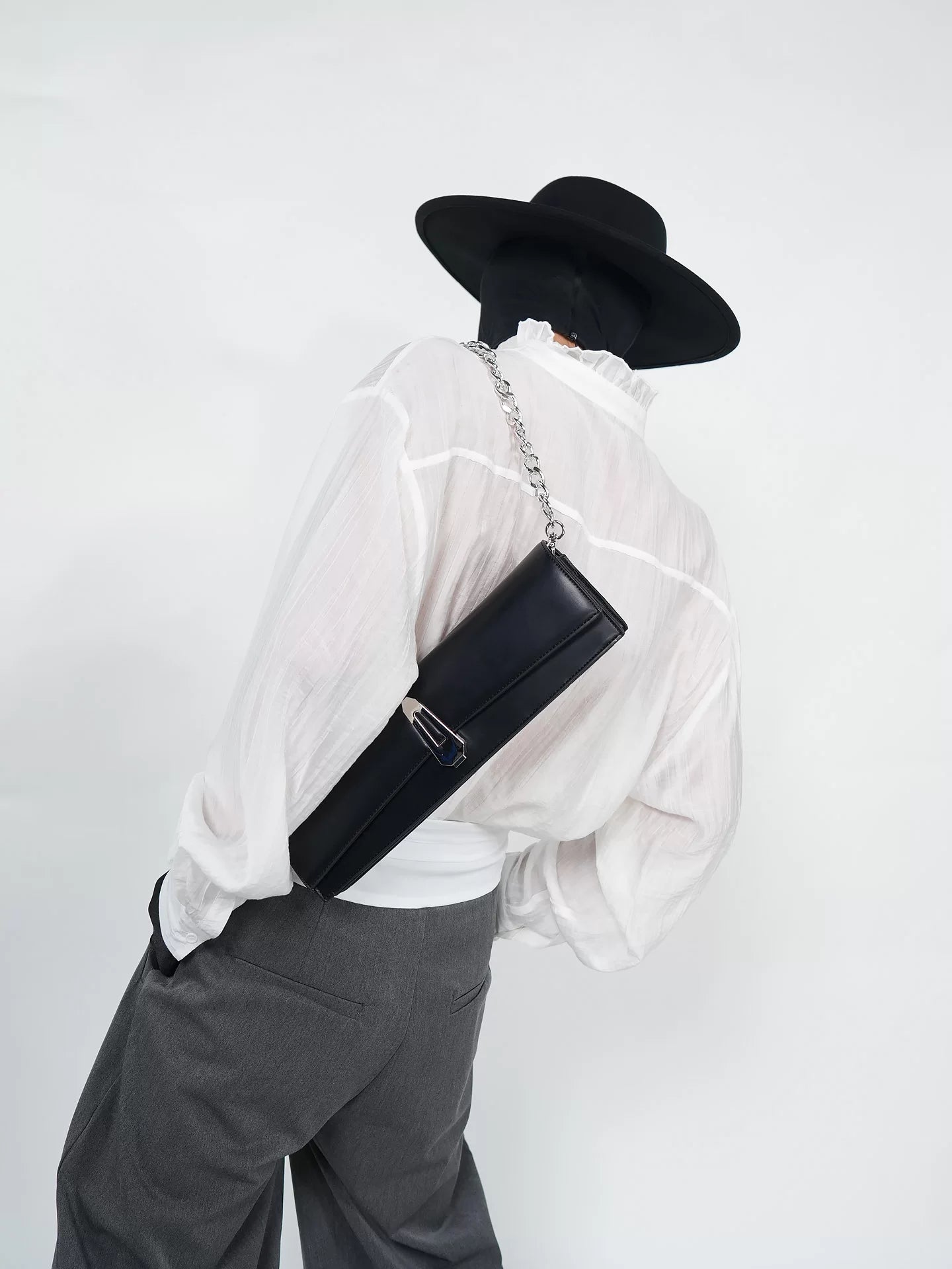 WN24300 VE2 Dark Pioneer PU Leather Armpit Bag Chain Crossbody Rectangular Clutch Men's INS Premium French Bag WN24300