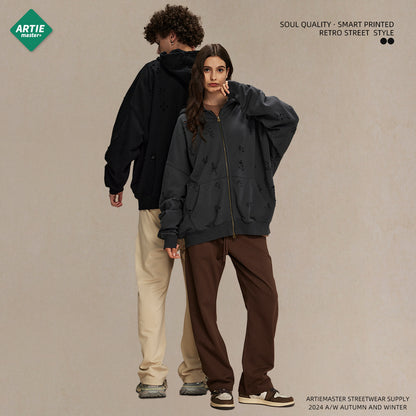 Oversize Damage Double Zipper Hoodie WN9975