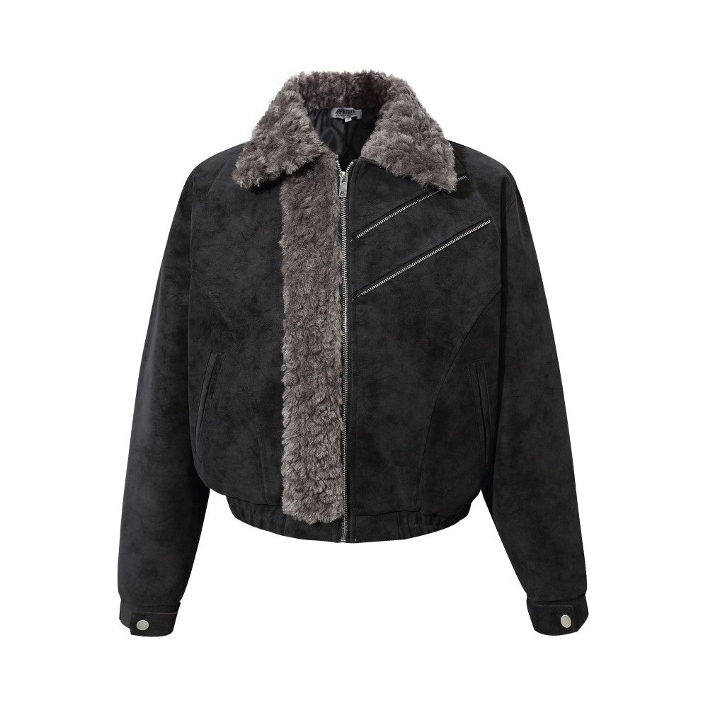 Fake Fur Trim Suede Quilting Jacket WN27914