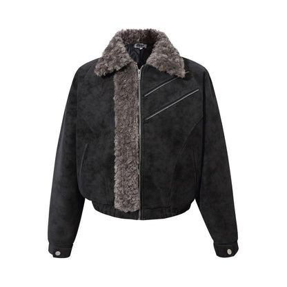 Fake Fur Trim Suede Quilting Jacket WN27914