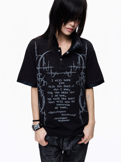 Thorn Letter Print Short Sleeve Polo Shirt WN27257