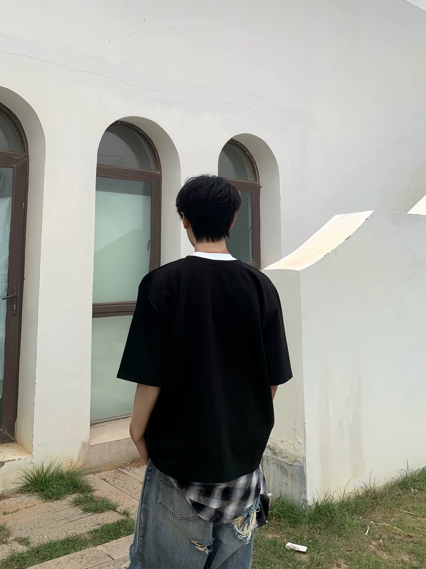 Fake Layered Heavyweight Oversize Short Sleeve T-Shirt WN19915