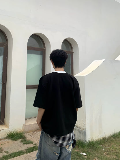 Fake Layered Heavyweight Oversize Short Sleeve T-Shirt WN19915