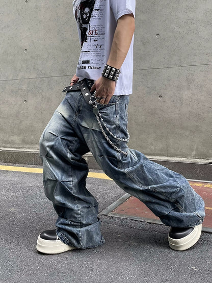 Wrinkle Design Wash Wide Leg Denim Jeans WN18808