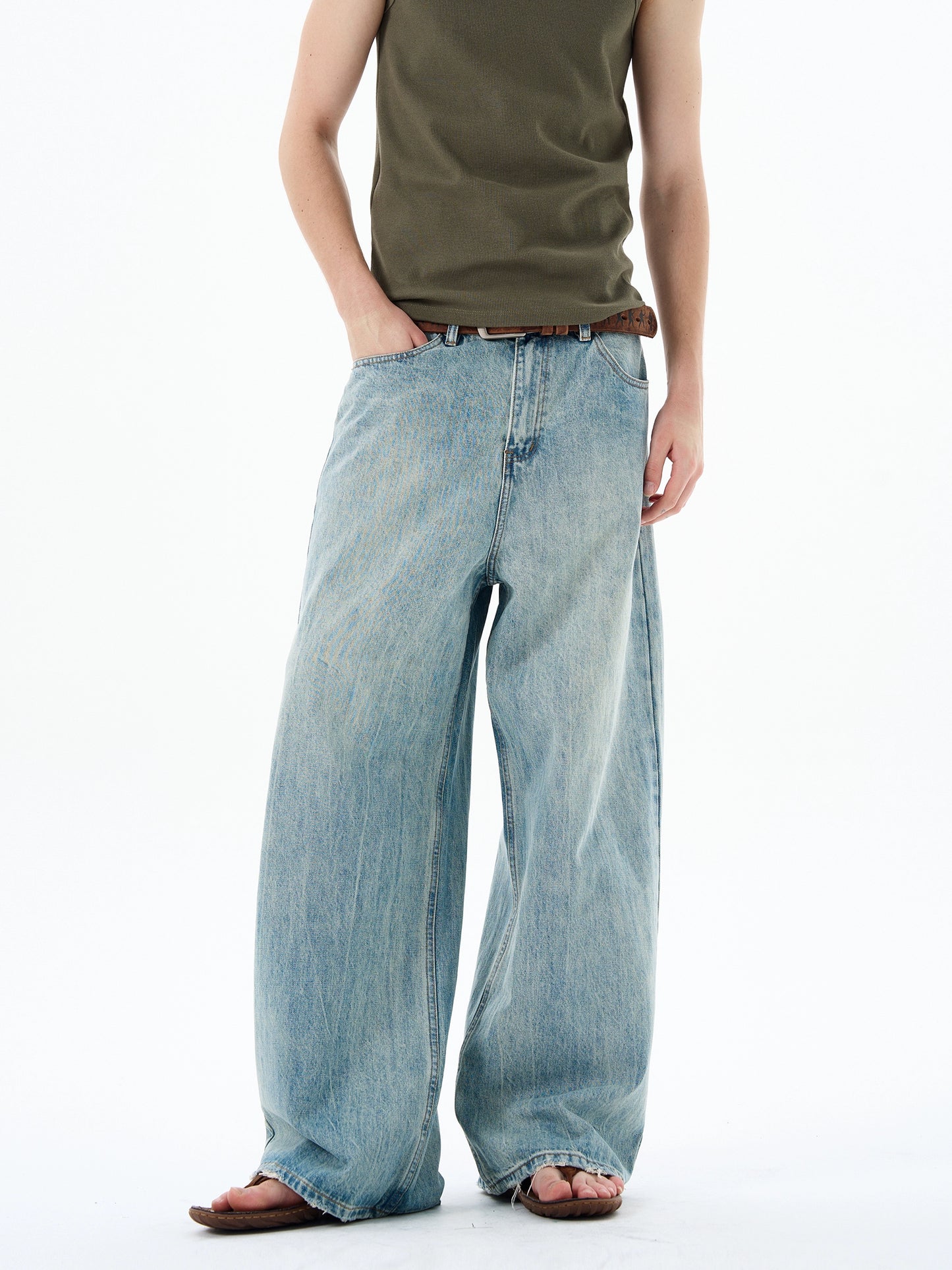 Raw Edge Wide Leg Denim Jeans WN19209