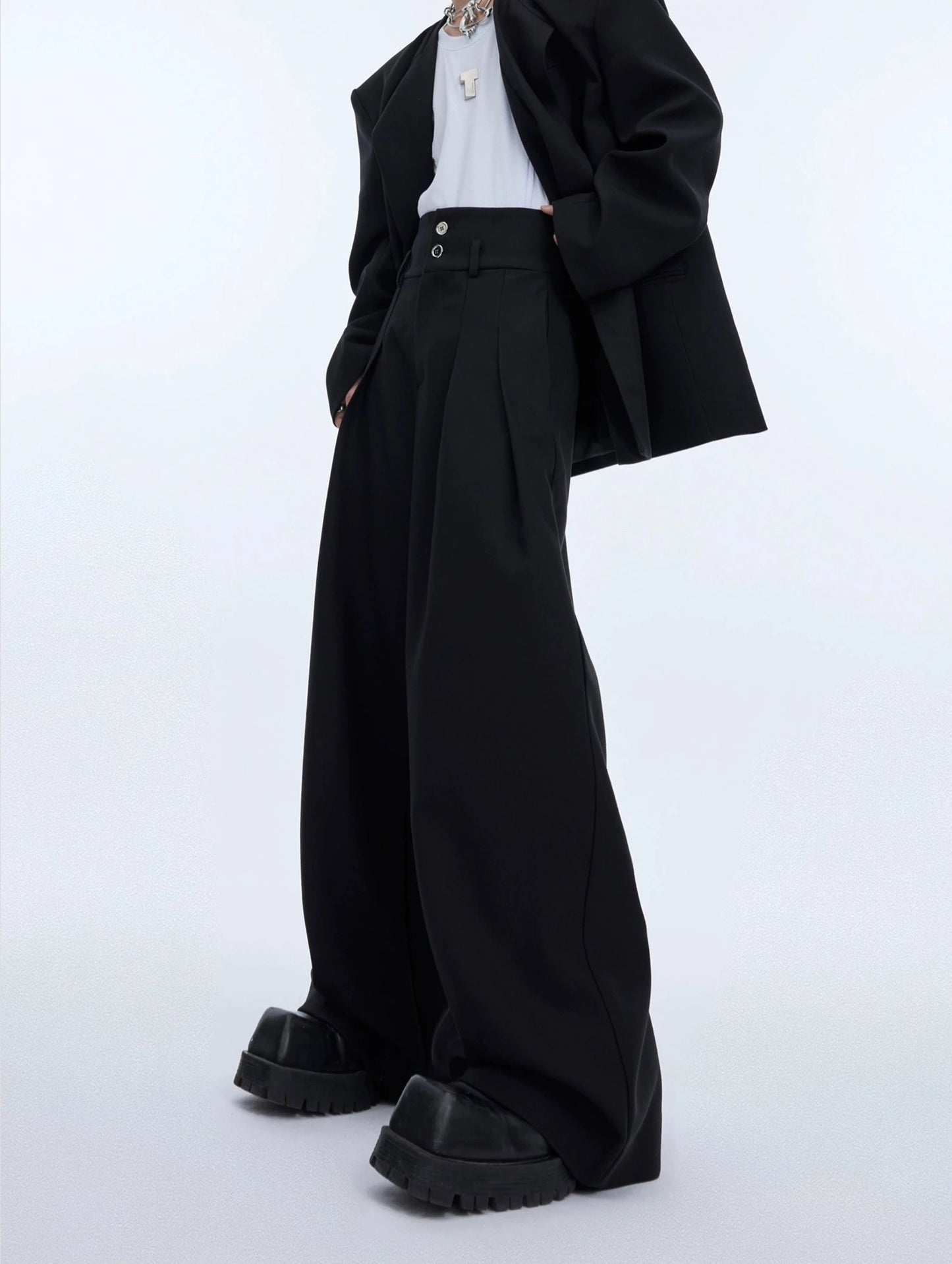 Metal Button Oversize Tailored Jacket & Wide-leg Trousers Setup WN5056