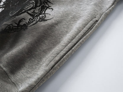 Fake Fur Collar Print Zipper Hoodie WN10999