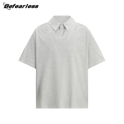Sorona Fake Layered Collared Short Sleeve T-Shirt WN26395