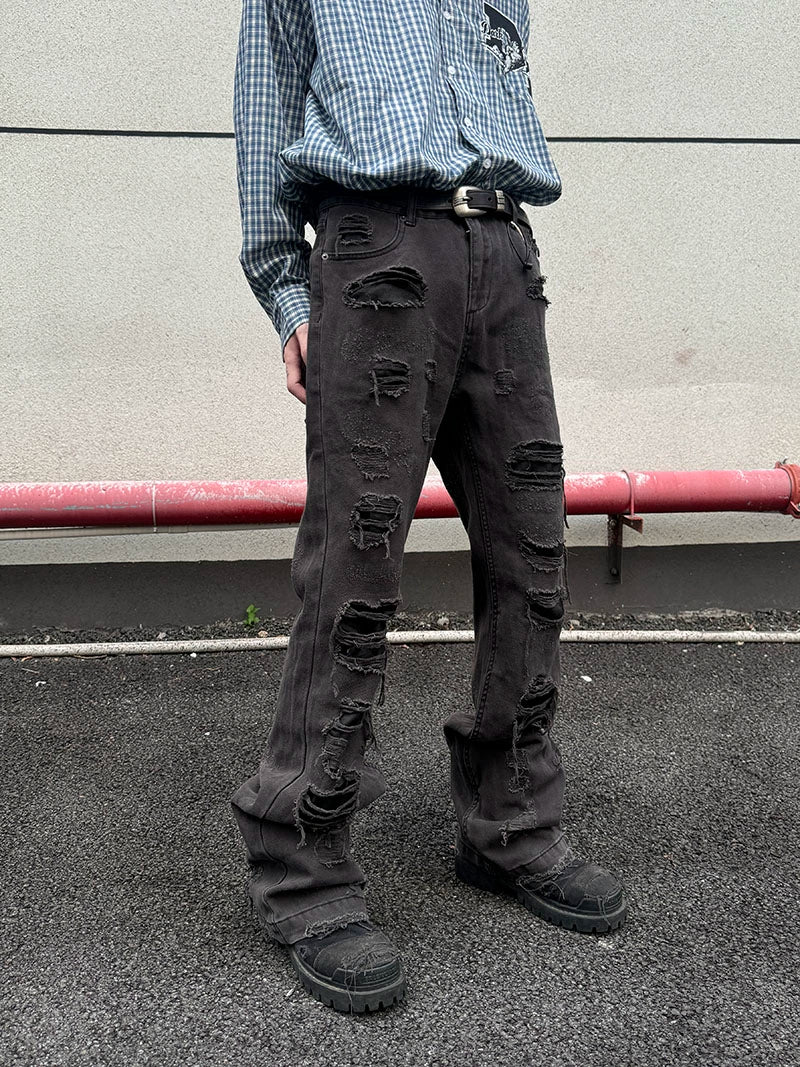 Embroidery Patch Damage Dye Straight Denim Jeans WN21161