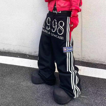 Number Print Side-Stripe Wide Leg Sweatpants WN27939
