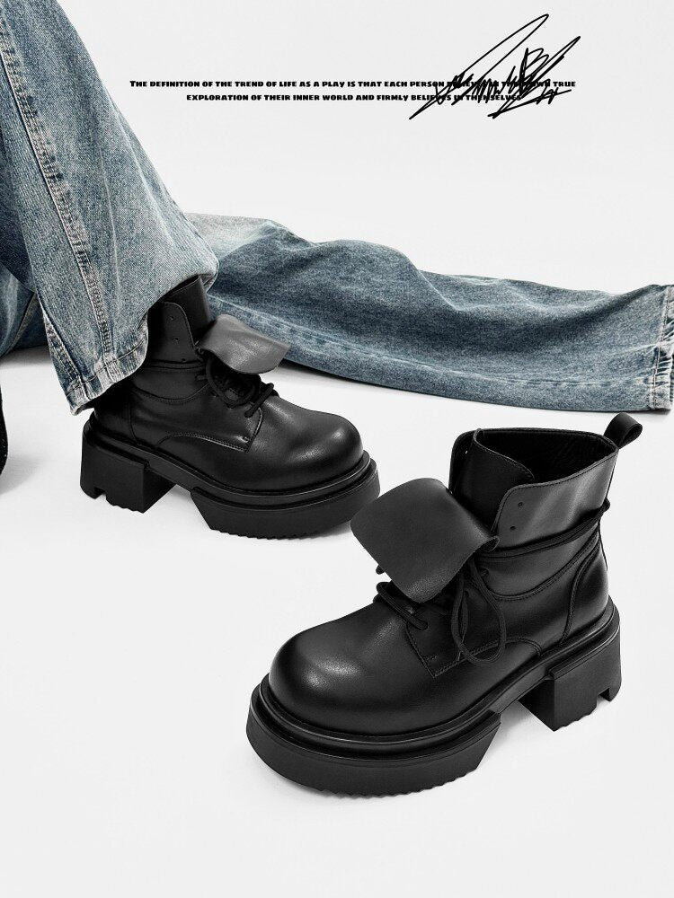 Chunky Platform Lace-Up Flap Boots WN24518