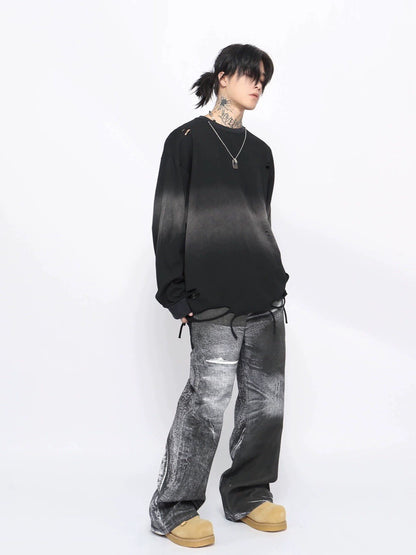 Damage Hem Oversize Long Sleeve T-Shirt WN10899