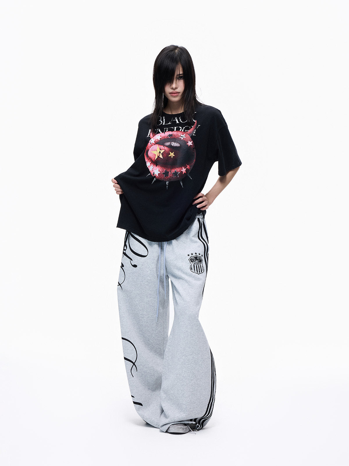 Music Art Graphic Print Wide Leg Sweatpants WN27264