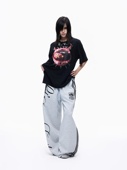 Music Art Graphic Print Wide Leg Sweatpants WN27264