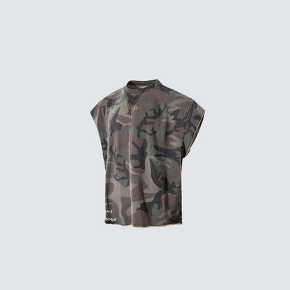 Camo Typography Graphic Sleeveless T-Shirt WN27985
